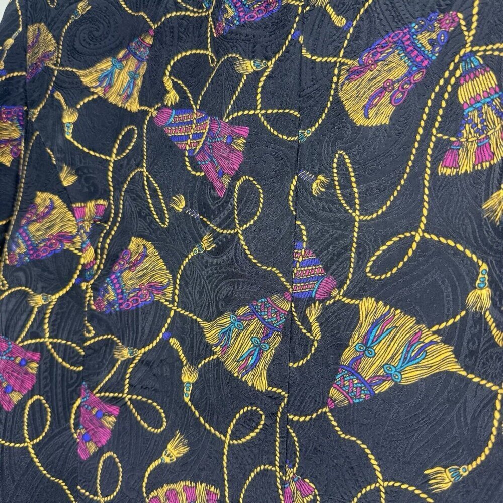 Casual Corner Vintage 100% Silk women’s 80’s Tassel blazer Black Gold Purple 12 - Picture 7 of 8
